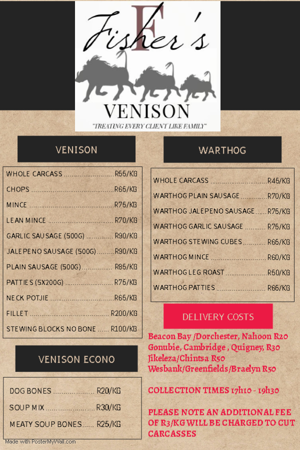 VENISON PRICELIST